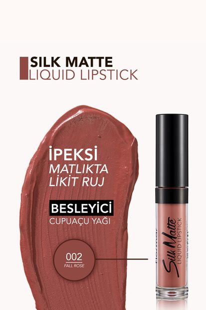 Flormar Kadife Dokulu Likit Mat Ruj - Silk Matte Liquid Lipstick - 002 FALL ROSE - 8690604397280 - 4