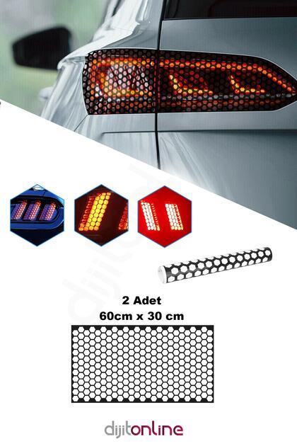 2 Adet Petek Desenli Stop Farı Oto Sticker Kaplama - 60cmx30cm