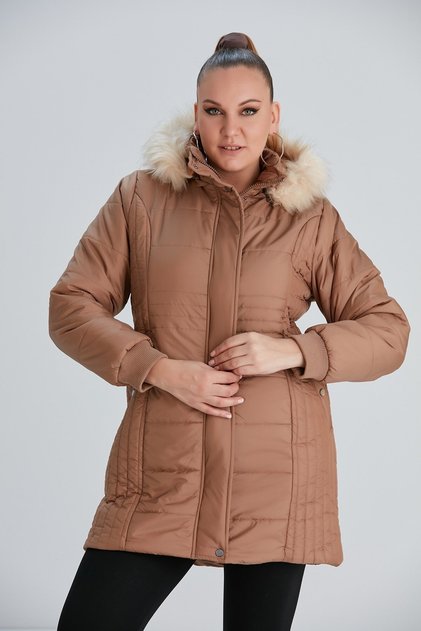 Plus Size Hooded Tan Coat