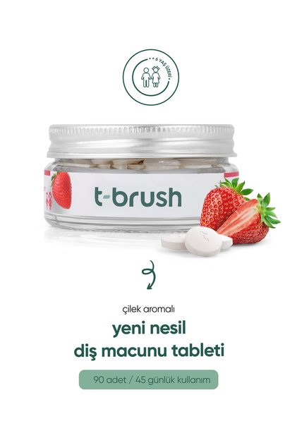 Çilekli Çocuk Doğal Diş Macunu Tableti - Florürlü - Glutensiz - Vegan - 90 Tablet