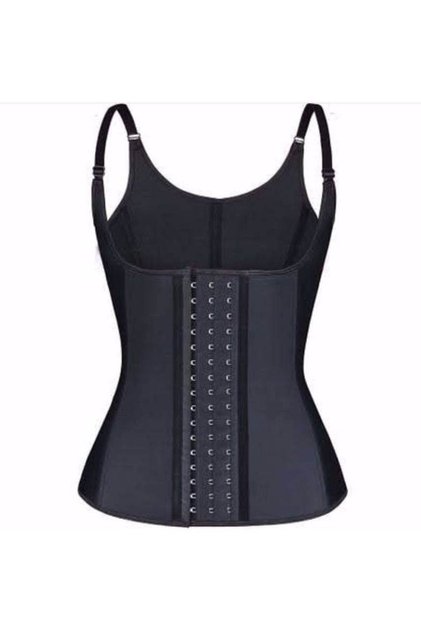 Women's Black Strap Underwire Agraphed Waist Back Abdominal Slimming Toning Firming Latex Corset
