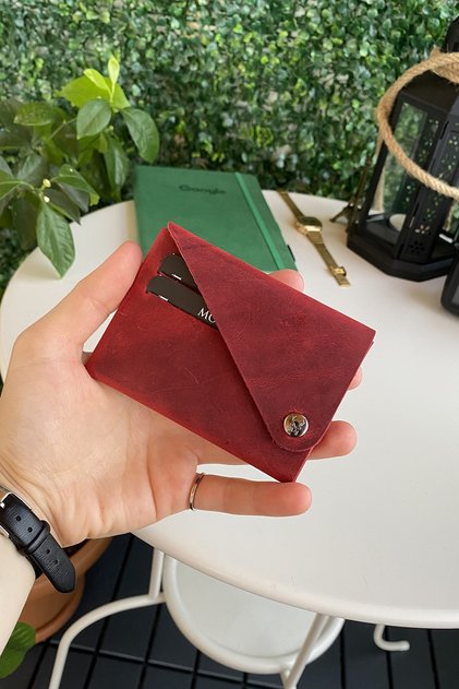 Vista - Genuine Leather Natural Minimalist Origami Foldable Red Women's Wallet