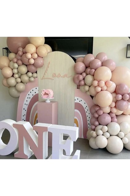 Doğum Günü Seti Toz Pembe Somon Deniz Kumu Mini Balon Zinciri Seti 60 Adet Balon Ve Balon Zinciri