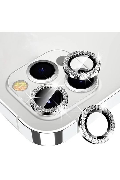 Iphone 14 Pro Uyumlu Ve Iphone 14 Pro Max Uyumlu Simli Taşlı Parlak Kamera Lens Koruyucu