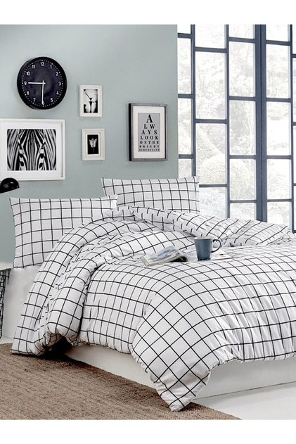 Fitted Duvet Cover Set with Sheet, Ranforce Cotton, Single , White Panel