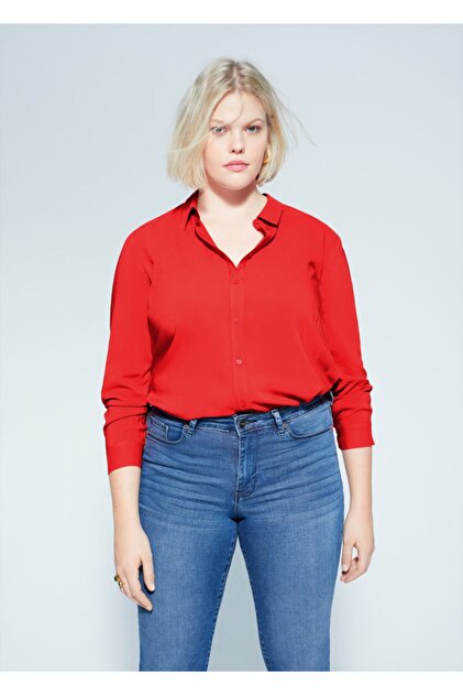 MANGO Woman Kadın Kırmızı Dökümlü Gömlek 67002007 - 1