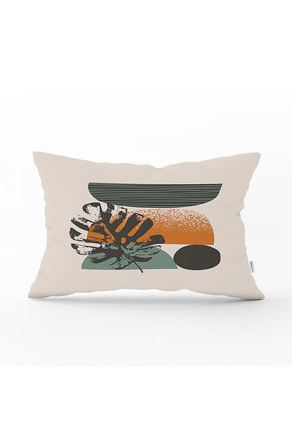 Pastel Colored Leaf Motif Digital Printed Modern Rectangular Pillow Throw Pillow Cover