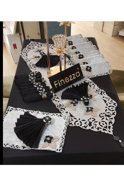 Afife Velvet Silver Black Flatware Set for 8 Persons 160x230 Cm 34 Pieces - 50