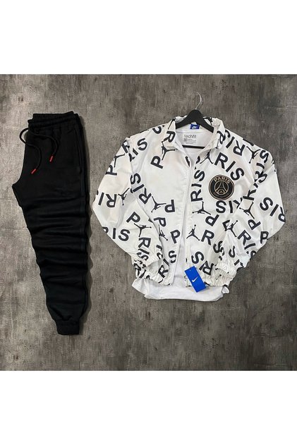 Unisex Raincoat and Sweatpants Set White-Black