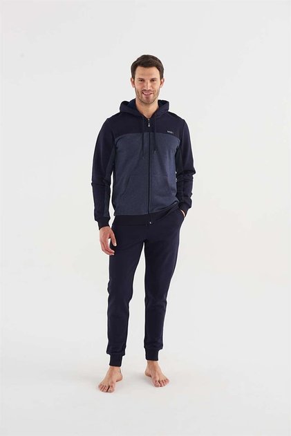 Navy Blue Hooded Sports Tracksuit Set