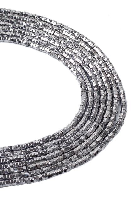 2x1 Mm Silver Colored Hexagon Hematite Stone String