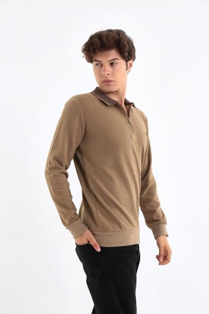 Polo Neck Zipper Detailed Sweater