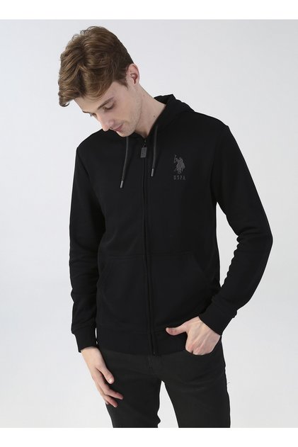 Hooded Collar Black Men's Sweatshirt Garmansk022