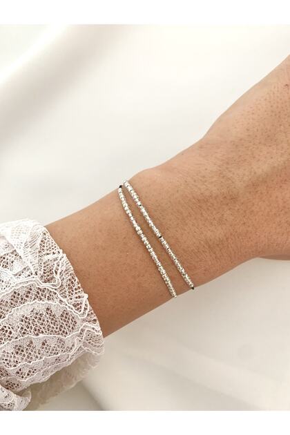 2 Pieces Silver Color Beaded Black Rope Bracelet