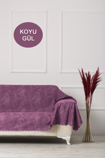 Vessel Koyu Gül Battal Boy Kollarınıda Kapatan Çift Taraflı Çekyat Koltuk Örtüsü Şalı