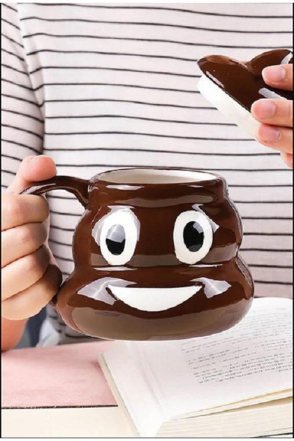 Cute Ceramic Lid Poo Poop Emoji Mug Set