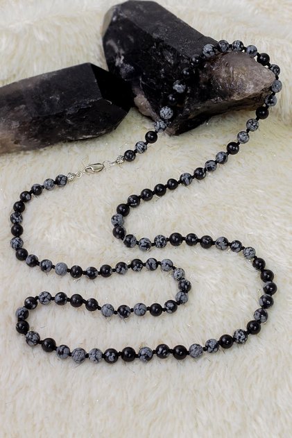 Snowy Obsidian Stone Necklace