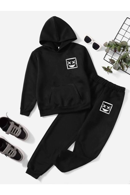 Face Symbol Printed Girls/Boys Hooded Sweatshirt & Tracksuit