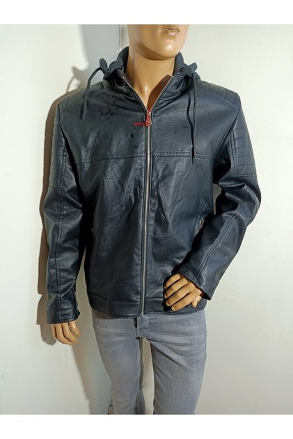 Plus Size Hooded Faux Leather Coat