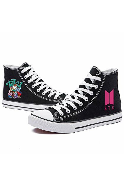 新品BTS12 MECH BUTİK Unisex Siyah Bts Baskılı Keten Bilekli Sneaker Spor