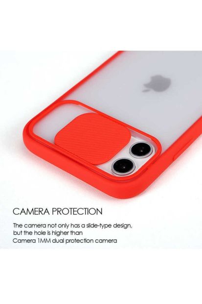 coverest Iphone 12 Pro (6.1'') Kamera Lens Korumalı Sürgülü Lüx Kılıf Kırmızı - 4