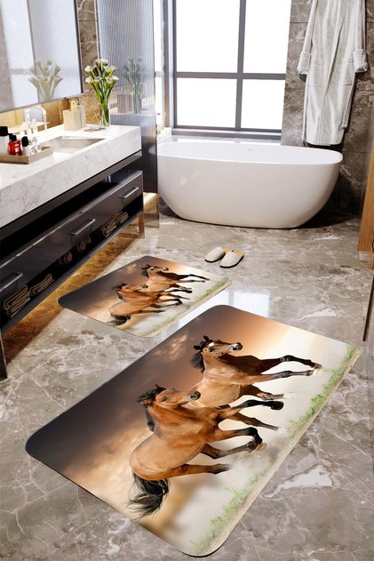 3D Horse Patterned 2-Piece Bath Mat Set Mktbp-029 60x100/50x60