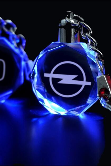 2D Blasted Crystal Led Light Keychain with Opel Logo, Car Keychain