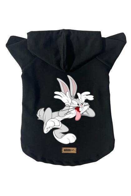 Hooded Fleece Sweatshirt Dog And Cat Outfit & Dress - Black Bugs Bunny - Size S