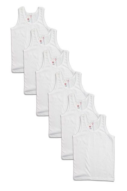 Boy's White Ribbed Cotton 6-Pack Undershirt