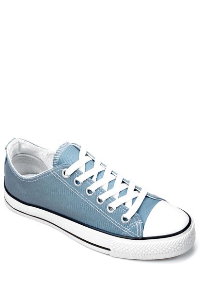 GÖN Mavi Keten Bağcıklı Kadın Günlük Spor Düz Taban Sneaker 35222 - 5