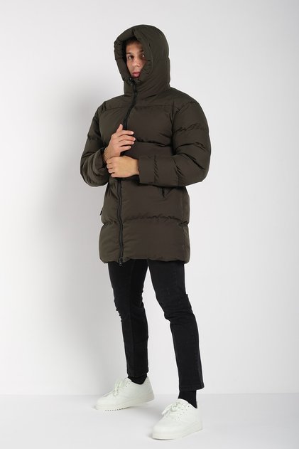 Erkek Regular Fit Uzun Su Geçirmez Şişme Kapüşonlu Mont Waterproof