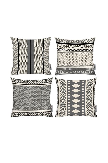 Nordic, Cozy, Bohemian, Modern Double Side Printed 4-Piece 43X43 Throw Pillow Cover Cream, Black. Gray