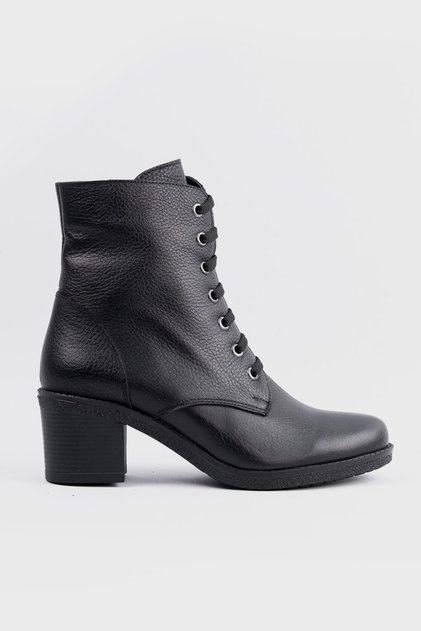 Women's Black Genuine Natural Leather Lace-up Boots & Booties