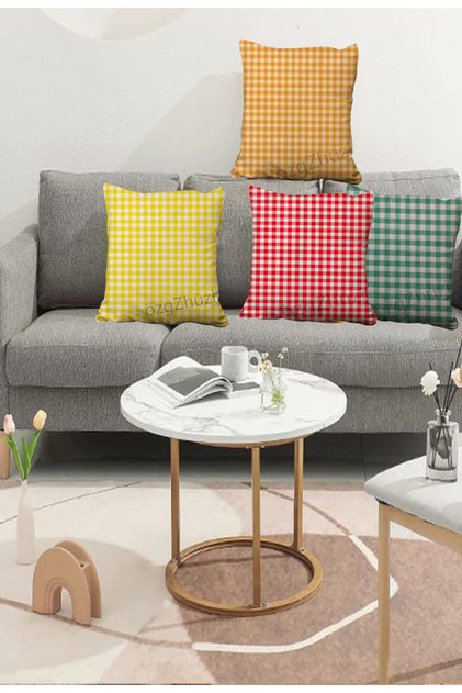 Plaid Yellow Throw Pillow Cover 40x 40 Cm