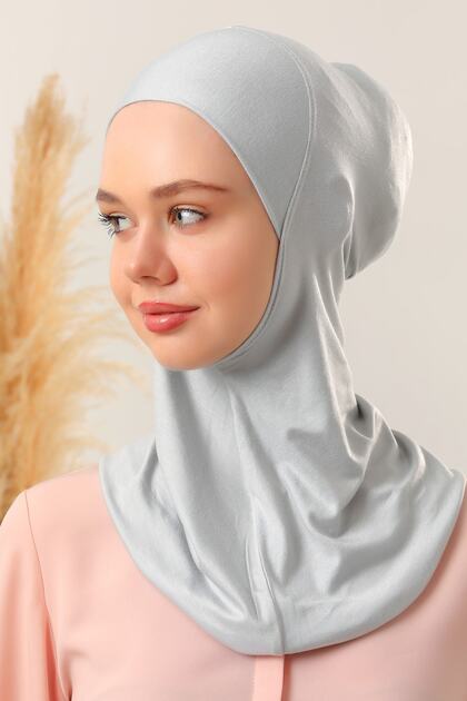 Kadın Tesettür Hijab Boyunluklu Spor Bone Gri
