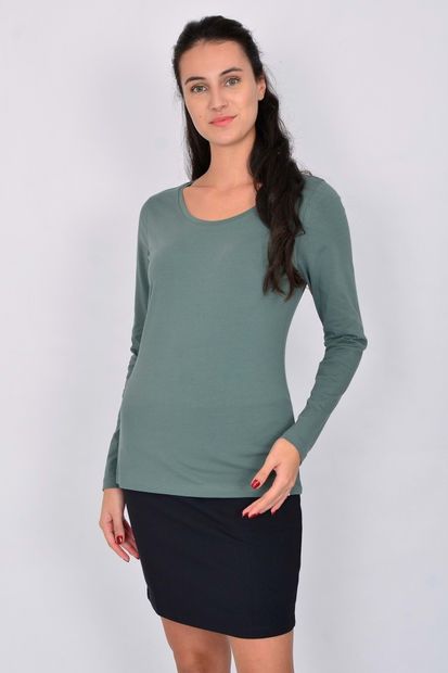 Letoile Pamuk Likralı Uzun Kollu Kadın T-shirt Yeşil - 1
