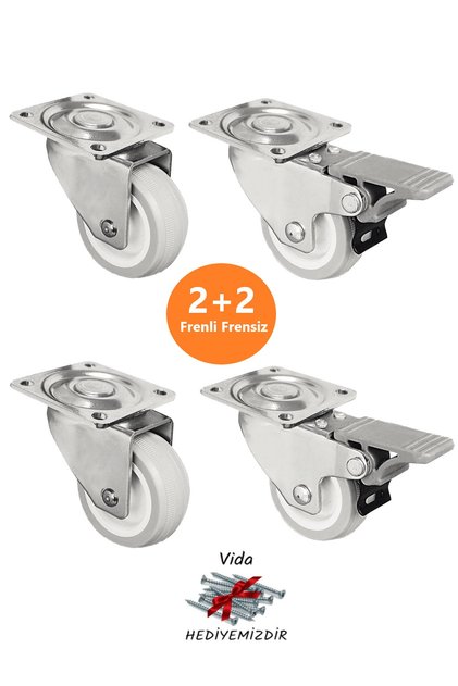 2+2 Adet Frenli Frensiz Döner Tablalı 50'lik Bilyalı Teker Masa Dolap Sehpa Mobilya Tekeri
