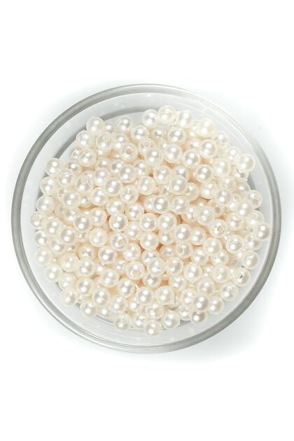 25 Gram - 6 Mm Krem Renk Inci Boncuk, Plastik Inci Boncuk, (205-215 Adet Arası)
