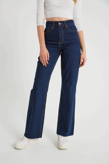 Dynamo Dark Blue High Waist Lycra Wide Leg Denim Jeans