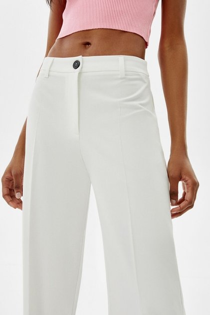 Power Women's White Striped High Waist Loose Leg Fabric Trousers Palazzo