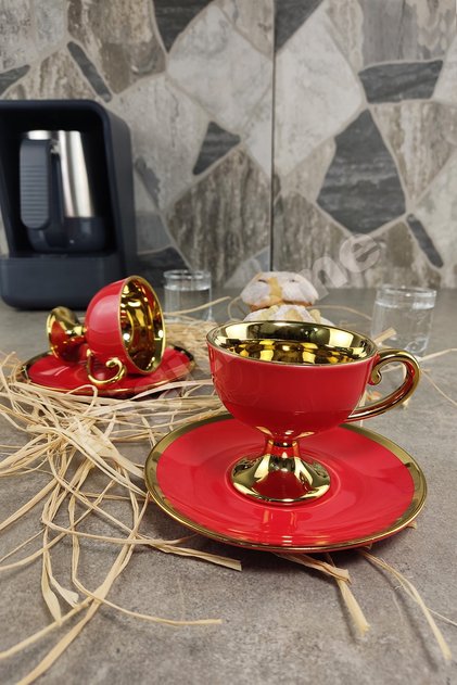 Porcelain Gilded Coffee Cup Set for 2 People Red - Ist-76 C320.049