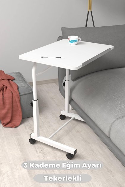 Eğim Yükseklik Ayarlı Laptop Sehpası Kahvaltı Ders Çalışma Bilgisayar Masası Metal Ayak Tekerlekli