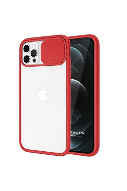 coverest Iphone 12 Pro (6.1'') Kamera Lens Korumalı Sürgülü Lüx Kılıf Kırmızı - 1
