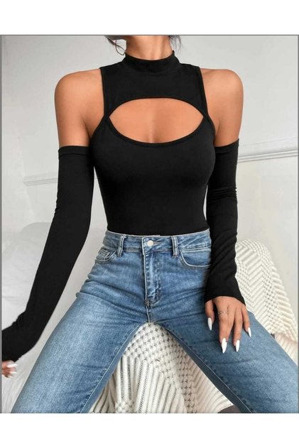 Women's Open Shoulder Low-cut Fisherman Cut Out Detail Blouse
