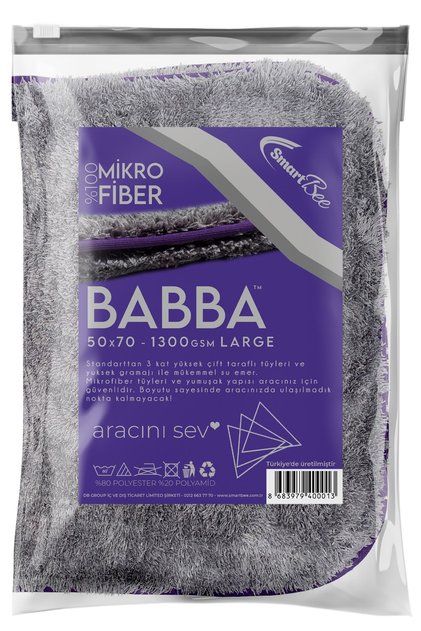 Babba Çift Kat Mikrofiber Oto Kurulama Havlusu 50×70 1300gsm – Koyu Gri