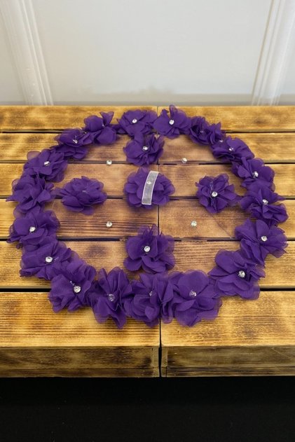 Purple Bride and Groom Handkerchief, Three-Dimensional Laser Flower and Shiny Stones, Wedding Henna Circumcision Promise Engagement Halay