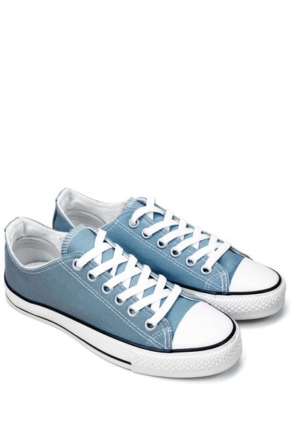 GÖN Mavi Keten Bağcıklı Kadın Günlük Spor Düz Taban Sneaker 35222 - 2