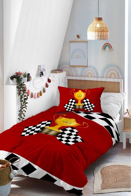 Car Racing Cup Patterned Single Duvet Cover Set