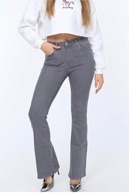 Ispanyol Paça Jeans Solmaz Gri Ispanyol Jeans Yüksek Bel Kot Pantolon