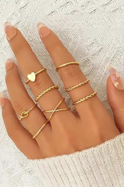 Set of 8 Design Minimal Rings 1528 Gold Color